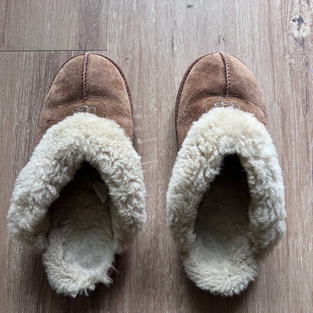 UGG Cozy Brown and Cream Shearling Slippers